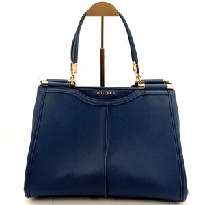 doTERRA Blue Faux Leather Satchel Tote Gold Hardware Structured Handbag